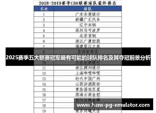 2025赛季五大联赛冠军最有可能的球队排名及其夺冠前景分析