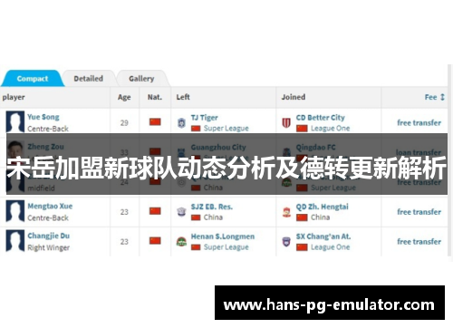 宋岳加盟新球队动态分析及德转更新解析 宋岳加盟新球队动态分析及德转更新解析